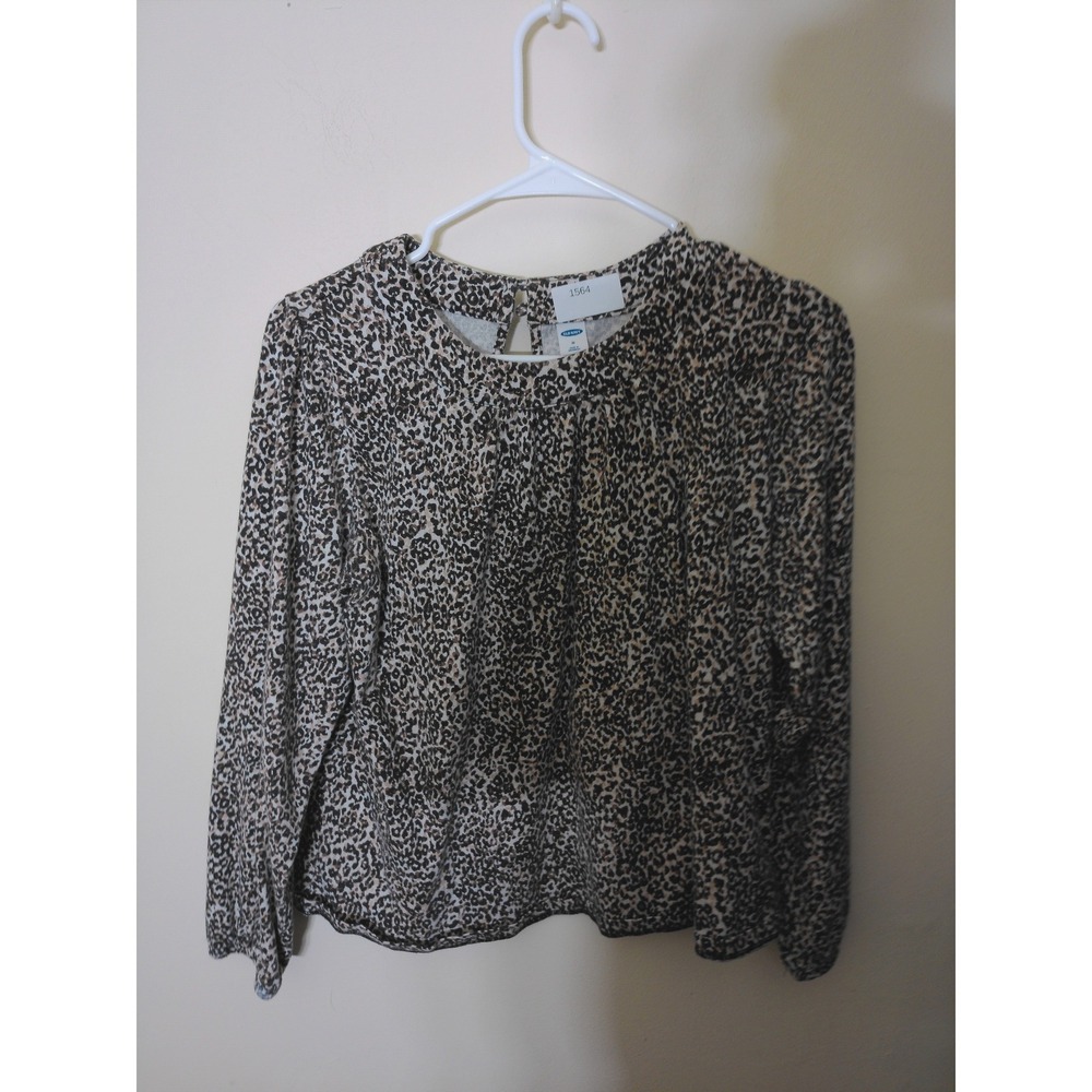 Old Navy Blouse Women M Brown Leopard Print Long Sleeve Keyhole Back Top